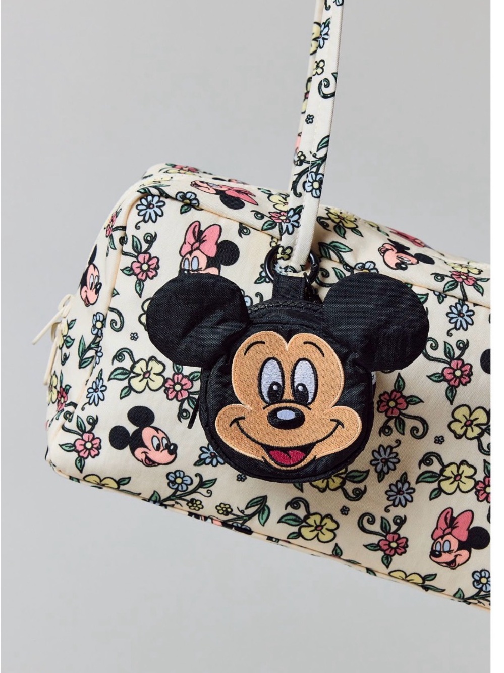 Baggu nylon bowler bag storybook floral with Mickey bag charm pouch NWT